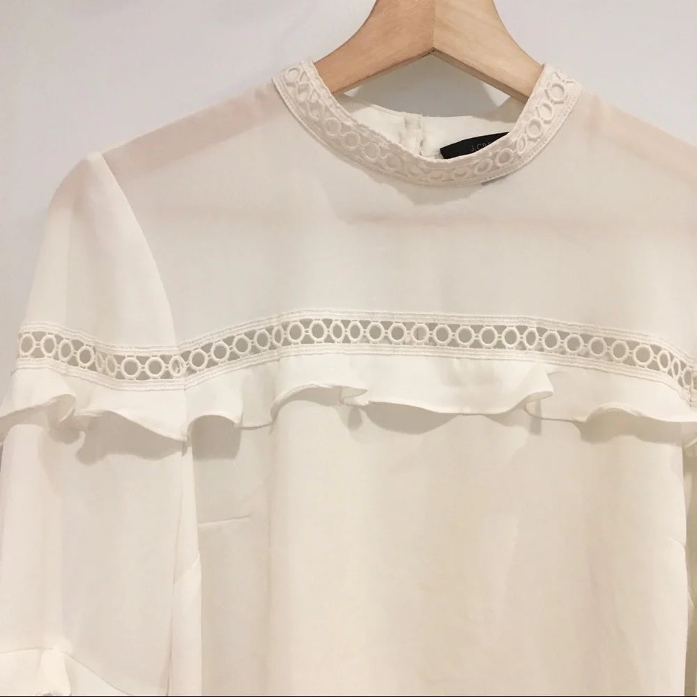 ⭐️ J. Crew White Tiered Ruffle Top 2 Long Sleeve